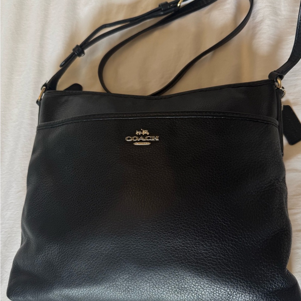 Coach Black Pebbled Leather Crossbody Bag with Gold Accents